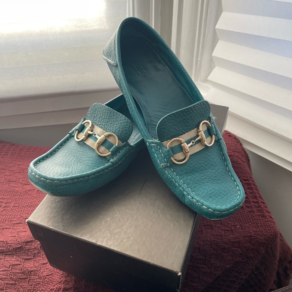 Turquoise Gucci Loafers